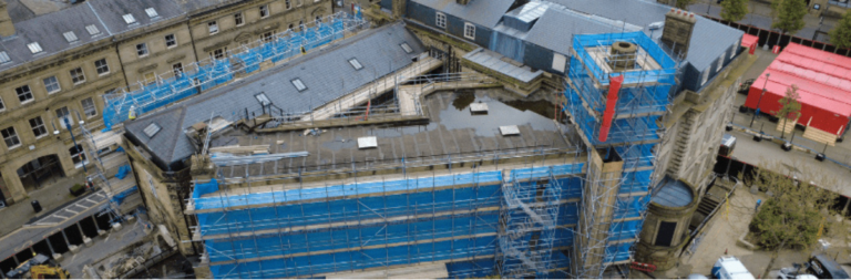 Aerial footage shows regeneration progress of the George Hotel